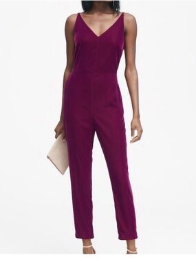 Banana Republic V-Neck Sleeveless Jumpsuit in Deep Magenta
